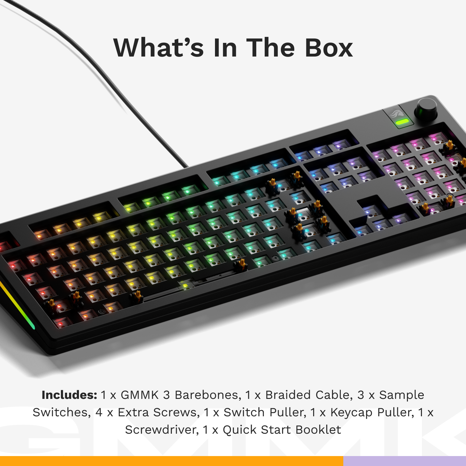 A large marketing image providing additional information about the product Glorious GMMK 3 Mechanical Keyboard - Black (Barebones) - Additional alt info not provided